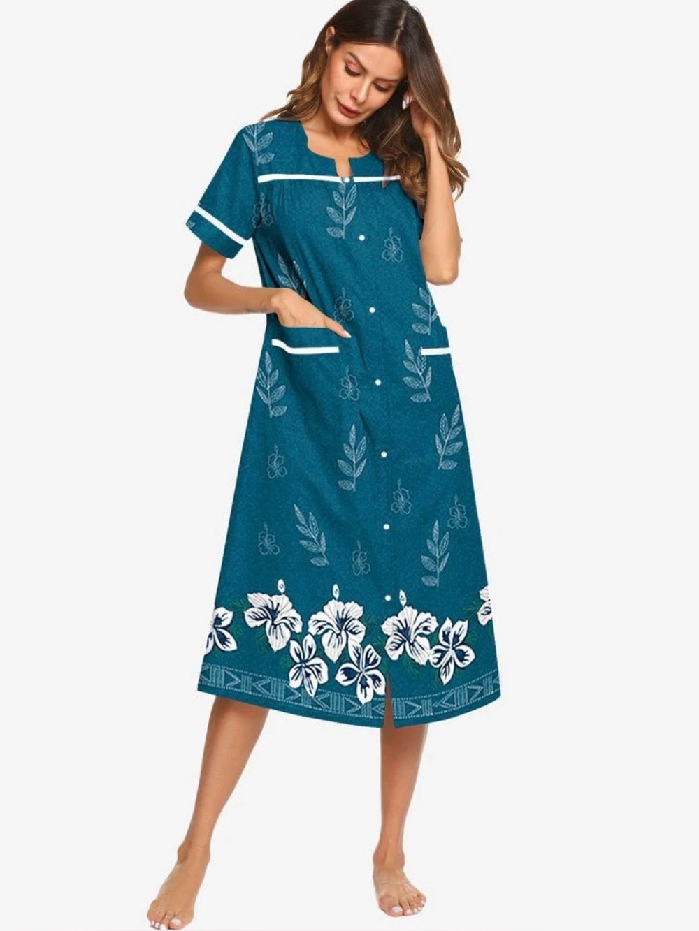 Ekouaer Snap Front Dusters Cotton Housecoat Nightgown Size XXL
